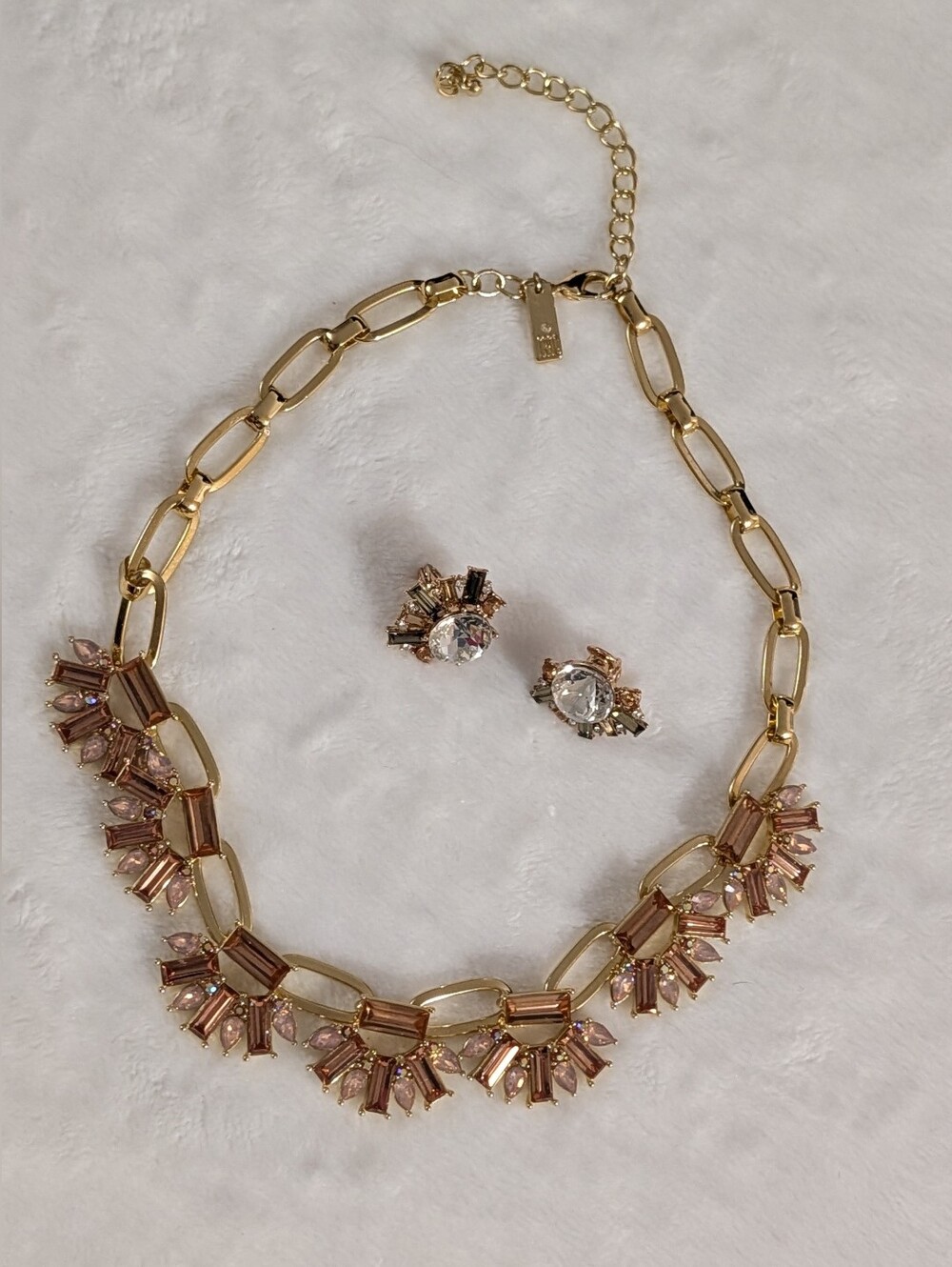 INC Jewelry Set Gold Chain Necklace and Pink Crystal Earrings